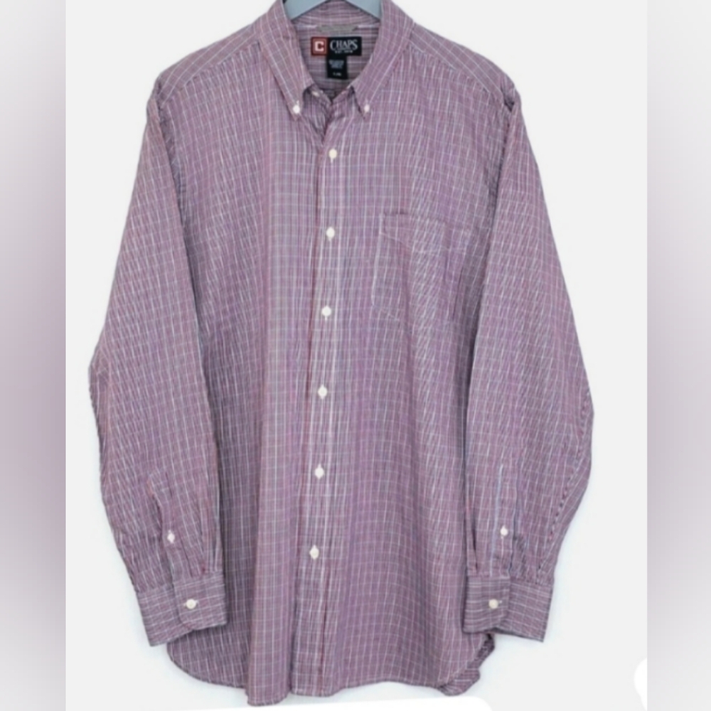Ralph Lauren Chaps Large Plaid Button Down Shirt Red Blue Long Sleeve Casual